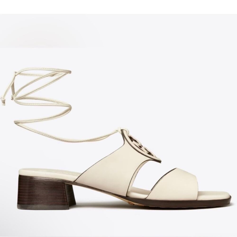 TORY BURCH White Lace Up Miller Leather Block Heel $425 Sandals Shoes Slides 7 - Picture 15 of 16